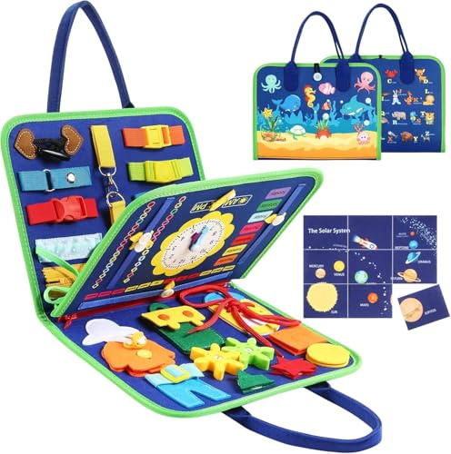 khlerox Busy Board Montessori Toy for Kids, Educational Learning Activity Sensory Board, Developing Sensory Toy for Fine Motor Skills, Travel Toy for Plane Car, Gift for Boys Girls