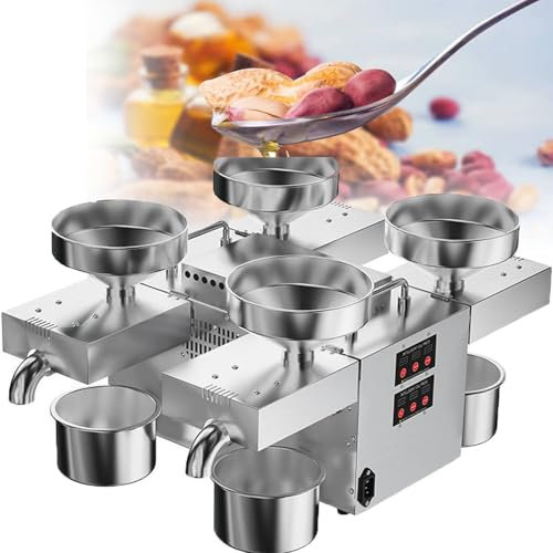 YANGYMM Automatic Electric Oil Press Machine, 2400W Press Seed Oil Extractor, with 4 Oil Outlets/constant temperature heating-Support Cold or Hot Pressing,Pressing speed: 12-25kg/h