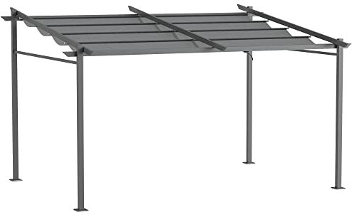 Outsunny Terrassendach Pergola ca. 4x3m Terrassendachung Garten Pavillon Aluminium, Wandmontage, Gartenpavillon mit Verstellbares Dach, UV Schutz, Sonnenschutz für Terrasse und Garten, Dunkelgrau