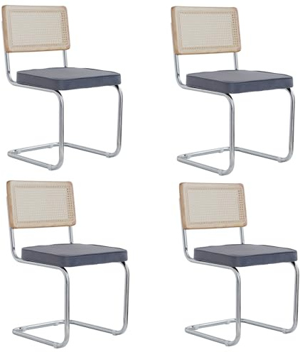 Uderkiny Esszimmerstühle 4er Set,Gepolsterte Rattan-Küchenstühle, Rattan-Rückenlehne/stahlrahmen, Geeignet für Esszimmer/Büro/Küche/Schlafzimmer(Grau,4)