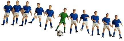 F Fityle 11 Stücke Miniaturfußballspieler Spielzeugfiguren Diorama Charakterfiguren mit Fußballprops Fußball -Typ für Miniaturszene, Blauer Spieler