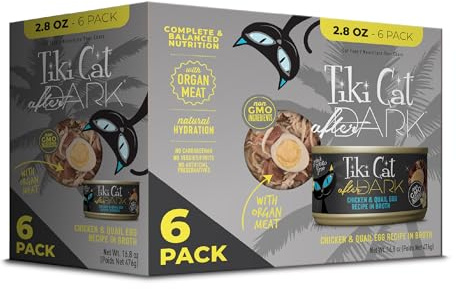 Tiki Cat After Dark Wet Cat Food, Chicken & Quail Egg, 2.8oz Can, 6ct | Wet Cat Food, Real Chicken & Quail Egg, Organ Meat, Minimally Processed, High Protein, High Moisture for Hydration, Multipack