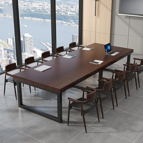 Tavolo da Conferenza in Legno, Tavolo Ufficio in Stile Industriale, Scrivania Lunga, Gambe in Metallo Nero, Adatto per Ristoranti, Cucine e Uffici, può Ospitare da 5 a 10 Persone(Brown,160x80x75cm/63x