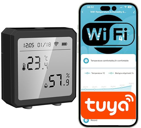 Sone Smart One WLAN Thermometer Hygrometer LCD Tuya 3xAAA Schwarz | ohne gateway, xlsx export, app alarm, messverlauf, kalibrierung