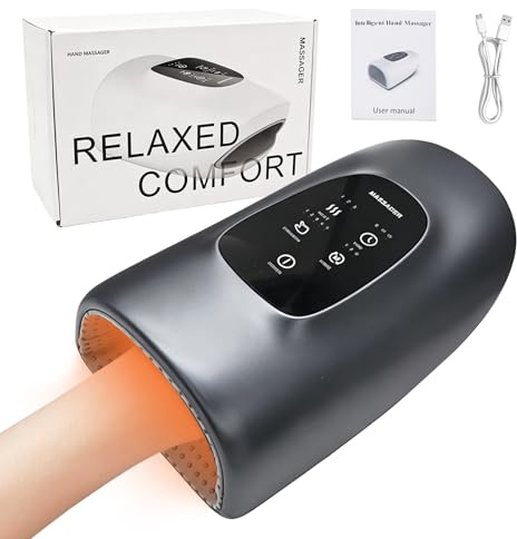 Masajeador de manos inalámbrico de Manos con Calor y Compresión Masaje Relajante Masajeador de Manos Eléctrico para Muñecas y Dedos Regalo para Hombres, Mujeres(gris)