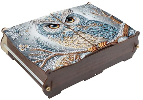 DCIDBEI Diamantmålning skrivbord organisatör 24 x 15 cm diamant målning ornament skrivbord förvaringslåda lådlåda plast för hem smink smycken och kontorsmaterial uggla