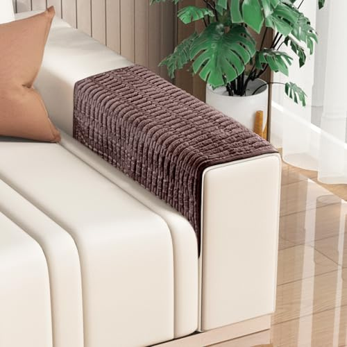 Sofa Armrest Cover, 2pcs Anti-Slip Couch Arm Protectors, Embossed Chenille Fabric Stretch Couch Arm Cover, Washable Pet Dog Couch Covers for Office, Leather Sofa, Recliner ,Chairs(Coffee, 76x76cm)