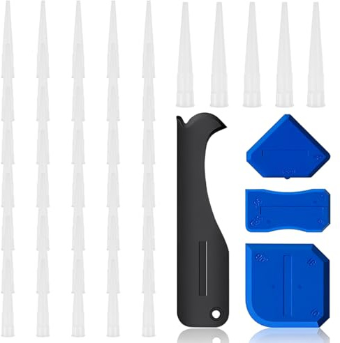 THQAE 40 Pcs Ugelli in Silicone, 4 Pcs Strumento di finitura sigillante, Beccucci per Cartuccia in Silicone, Silicone Beccucci, Ugelli per Calafataggio, Cartuccia Ugelli in Silicone per Sigillante