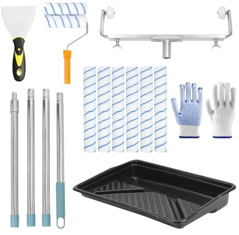 Tatqilo 18+9 Painting Roller- 18Pcs Paint Roller Set for Walls, Ceilings | Rollers for Painting with 4 Extension Pole 160cm, Adjustable Frame, Paint Tray and Scraper, Professional Painting Tools Kit