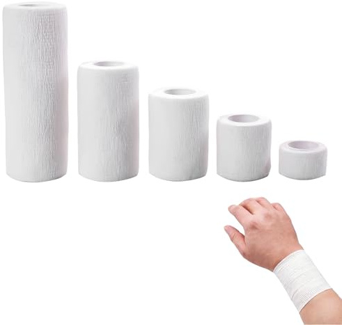 LEOINAER Mullbinden Set – 5 Größen (2.5 cm, 5 cm, 7.5 cm, 10 cm, 15 cm), Selbstklebend, Atmungsaktiv, Komfortabel, Ideal für Erste Hilfe und Cosplay, Flexibel und Einfach zu Schneiden