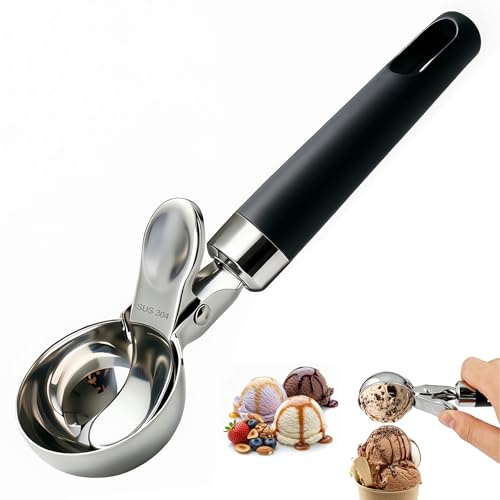 Porzionatore per Gelato in Acciaio Inox 21 cm - Cucchiaio per Gelato con Grilletto e Impugnatura Comoda, Antiadesivo - Paletta per Gelato per Palline di Frutta, Dessert, Impasti, Facile da Pulire