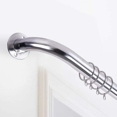Oxford Homeware Extendable Blackout Curtain Poles for Eyelet Curtains 120-210cm Durable Room Darkening Curtains Pole Set Includes Curtains Rod Finials Rings Brackets & Fittings (Chrome)