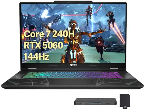 msi Cyborg 15.6 144Hz FHD IPS Gaming Laptop, Intel Core 7-240H, 16GB RAM,1.5TB Storage (512GB SSD+1TB Docking Station), NVIDIA GeForce RTX 5060, Backlit Keyboard, HD Webcam, Wi-Fi 6E, Win 11, Black