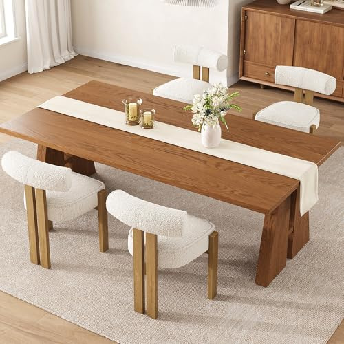 GarveeMore 4Er Set Bouclé Esszimmerstühle, Gepolsterte Küchen- Und Esszimmerstühle Mit Weichem Teddy-Stoffbezug, Holzbeine, Armlose Polsterstühle Für Esszimmer & Wohnzimmer