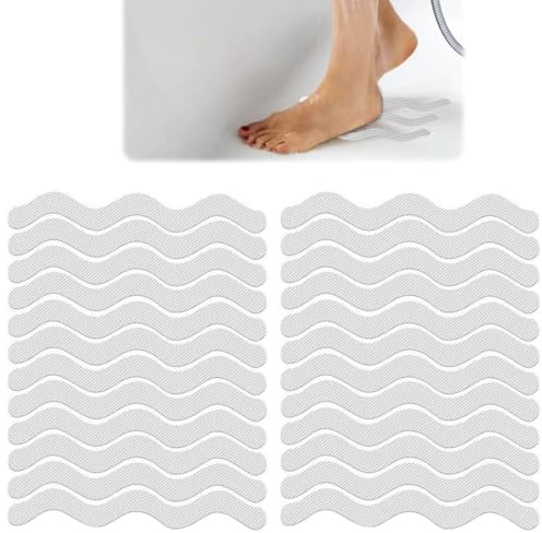 QEXUJOW Autocollants de baignoire,Lot de 24 autocollants de douche auto-adhésifs, bandes antidérapantes, transparents, adaptés aux baignoires, escaliers et salles de bains.