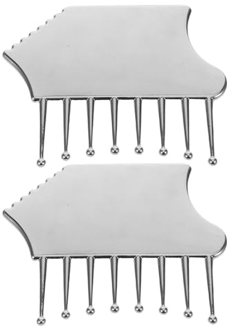 Metallener Gua Sha Kopfhautmassagekamm 2 Stück aus Zinklegierung | Ergonomischer Griff, Silbernes für Zuhause und Reise, Gesichtsmassage, Schultern und Arme
