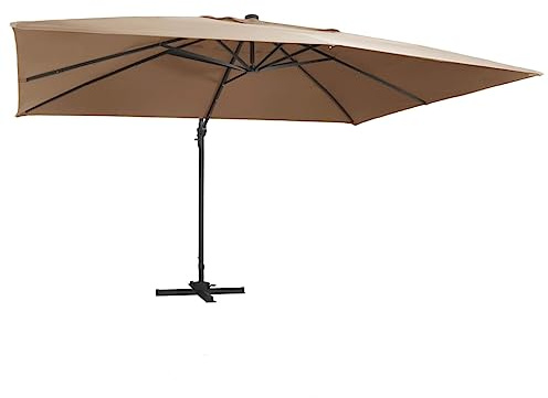 Mokuyary Parasol de Jardin en Porte-à-faux Lumières LED Mât en Aluminium A | Protection Solaire pour Extérieur, Terrasse, Piscine, Plage, Restaurants