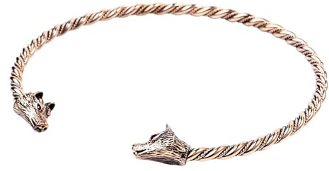 Windalf Nordischer Torques Halsreif mit Wolfsköpfen – Schmaler Wikinger Schmuck im Mittelalter Stil – Fantasy Halskette für Damen – Bronze