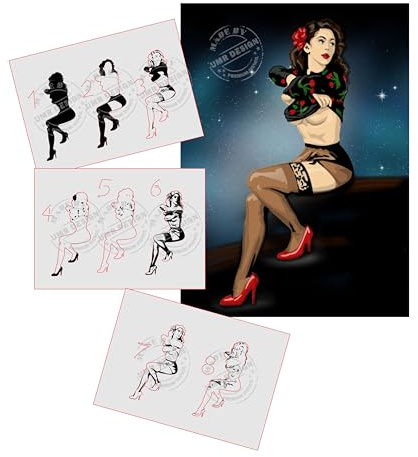 UMR-DESiGN AS-328 Pinup Girl Pulli Step by Step Schablone für Acryl, Airbrush, Spray, Lacke und Wandfarbe