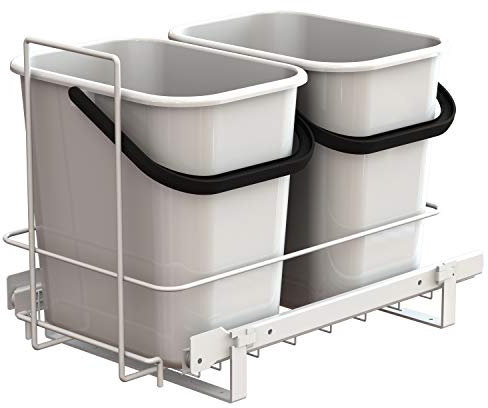 LM 66/2 Einbau Mülleimer weiß ausziehbar Duo Mülltrennsystem für Küche Unterschrank, 2 Abfalleimer weißer Korbauszug 29x48x35,5 cm