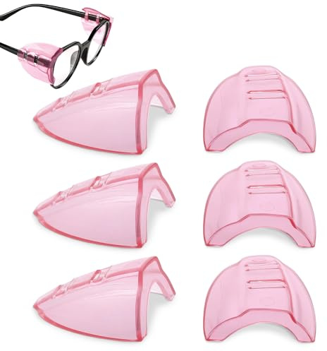 3 Pcs Pink Transparent Safety Side Shields for Glasses - Safety Glasses Side Shields Clip On, Fits Most Frames, Durable, Lightweight, Flexible & Soft, Suitable for Construction, Wood & Metalworking