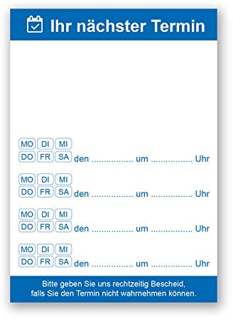 Terminblock, 20 Stück á 50 Blatt pro Block, blaue Terminblöcke, 74x105 mm, Terminzettel, Terminkarten, Notiz