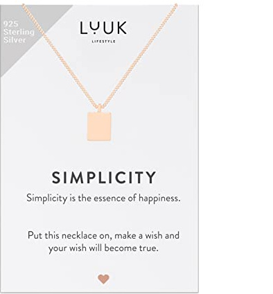 LUUK LIFESTYLE 925 silverhalsband i rostfritt stål med kvadrathänge och ett inspirerande SIMPLICITY-kort, lyckoamulett, vänskapsgåva, personlig present, smycke, rosé