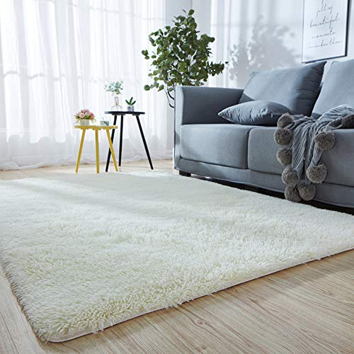 AMCER Teppichbodenmatte, Strapazierfähig Waschbar, Webteppich für Wohnzimmer Schlafzimmer oder Kinderzimmer - Weiß, 160x180 cm