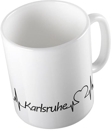 Hellweg Druckerei Huuraa Kaffeetasse Karlsruhe Herzschlag Puls Geschenk Idee Keramik 330ml Kaffee-Becher mit Namen deiner Lieblingsstadt