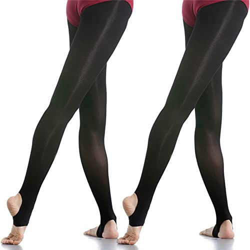 DANCEYOU 2 Paia Collant Danza Classica Calze Balletto Opaco Elastici per Ragazze e Donne 70 Denari Nero con Staffa L