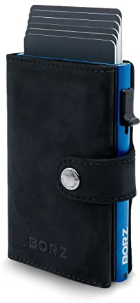 BORZ Prime ® Slim Wallet mit Münzfach AirTag kompatibel I Kartenetui mit RFID Schutz I Mini Geldbörse Cardholder I Geldbeutel für Karten & Scheine aus echtem Leder für Herren & Damen