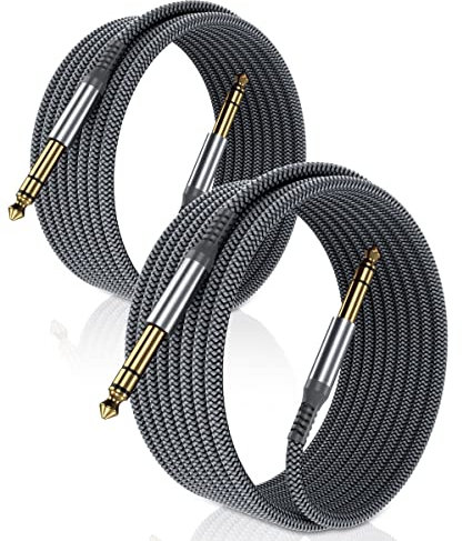 Elebase Cavo Audio Jack 6.3 mm 6M 2-Pezzi,Cavi Filo Doppio 6.35mm Maschio,Cable Guitar TRS Bilanciato 1/4 Pollici per Strumenti,Chitarra Elettrica,Basso,Tastiera Musicali,Amplificatore,Casse,Amp