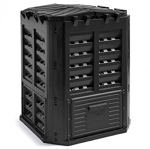 VonHaus Compost Bin for Garden 360L – Composter with Slatted Design for Aeration, Rainwater Collection, Side Flap & Lid – Outdoor Compost Converter – Frost & UV Resistant - Black