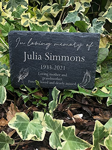 ukgiftstoreonline Personalised In Loving Memory Feathers Design Slate Marker Garden