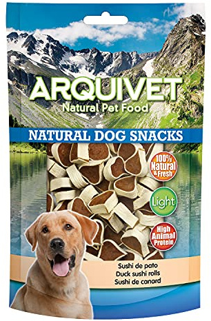 ARQUIVET Pack 12 Unidades Snack Sushi de Pato 100 gr - Natural Dog Snacks - 100% Natural - Chuches, premios, golosinas para Perros - Producto Light - Muy Rico en nutrientes