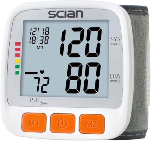 Scian Automatic Wrist Blood Pressure Monitor for Home or Clinical Use, Wrist Blood Pressure Machine with Adjustable Cuff & Large LCD Display, BP Monitor with 2x90 Reading Memory for Two Users