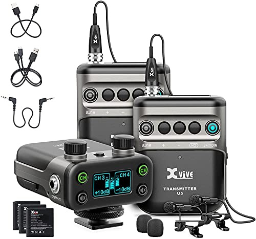 Xvive U5T2 Sistema Inalámbrico para Cámara DSLR con 2 transmisores y 2 micrófonos de Tipo Solapa/lavalier