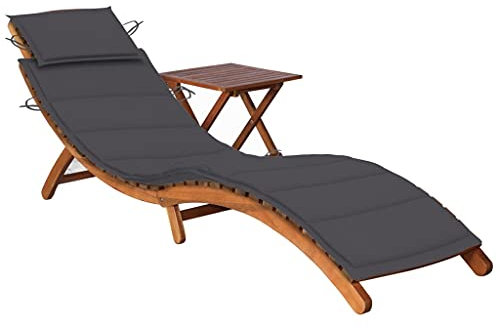 vidaXL Akazienholz Massiv Sonnenliege mit Tisch Auflage Klappliege Gartenliege Holzliege Gartenmöbel Liege Relaxliege Saunaliege Strandliege Freizeitliege