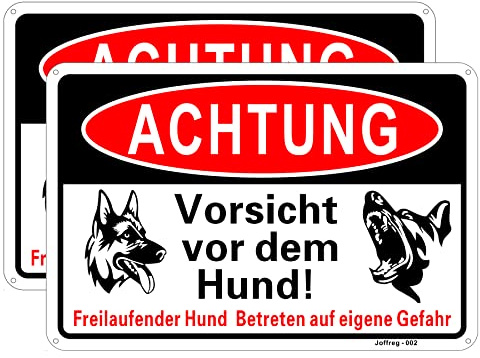 Joffreg Var försiktig med hundskylten, 20 x 30 cm av stabil aluminium 1 mm reflekterande varningsskylt med UV-skydd, väderbeständig, enkel installation, 2 stycken