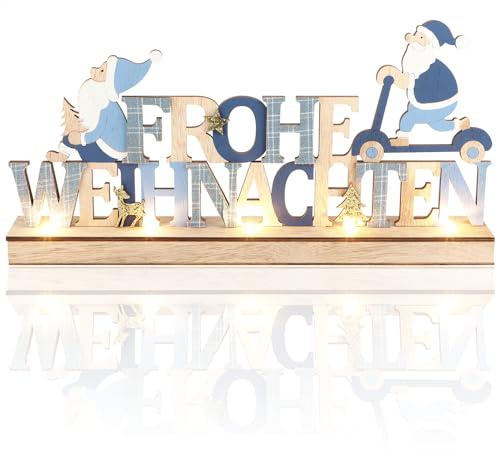 com-four® LED Deko Aufsteller aus Holz, beleuchteter Schriftzug | Deko-Schriftzug zum Hinstellen für Weihnachten - Stimmungslicht mit Timer