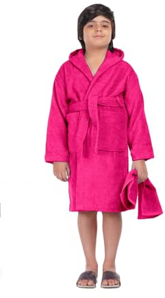 ALLEN & MATE Peignoir éponge enfant à capuche, 6-15 ans | 100% Coton éponge, 2 poches, serviette offerte, taille 120-163 cm, fille/garçon/ado, plage & piscine, lavable en machine