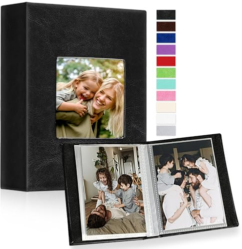 Ywlake Fotoalbum 10x15 100 2 Packungen, Klein Mini Leder Einstecken Einsteckalbum für Hochformat Fotos Bilder Schwarz