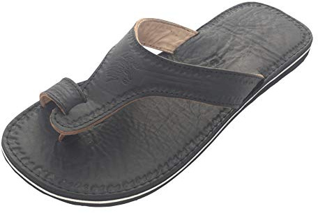 LaRocco Ledersandalen Zehenring Zehentrenner Zehenschlaufe Echtleder Sandalen 21.a.b. (43, Mattschwarz)