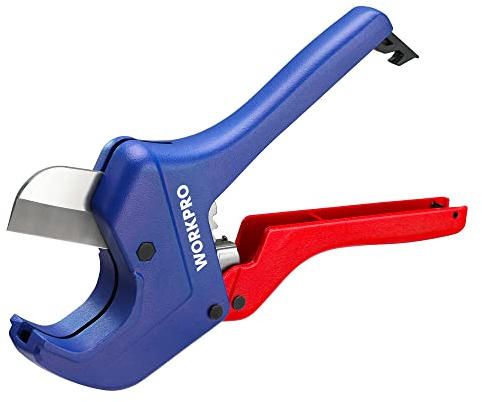 WORKPRO Ratchet PVC Pipe Cutter, Up to 1-5/8, Plastic Pipe and Tubing Cutter for PEX, PVC, PPR, and Plastic Hoses, High-quality Aluminum Die-casting Body with Sharp Stainless Steel Blades