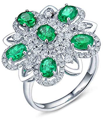 Daesar Verlobungsring Platin Edelstein, Damen Ring Blume mit Oval Smaragd 1.5ct Trauringe Weißgold Nickelfrei Größe 56 (17.8)