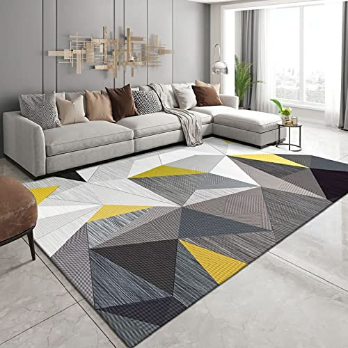 Teppich küchen Teppich,Strapazierfähiger, Rutschfester Teppich Mit Geometrischem Design In Schwarz, Grau, Gelb vorleger Teppich Flur,küche deko 160x230cm