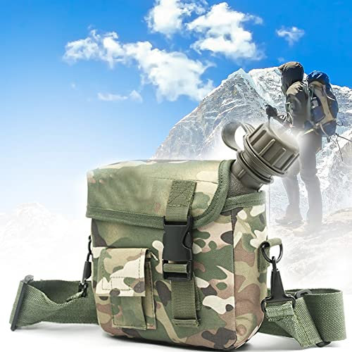 Bouteille d'eau tactique militaire d'extérieur - Flasque portable anti-fuite - Sac camouflage pour camping, randonnée, chasse - 2 l (2 L, CP)