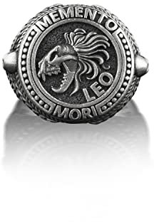 BySilverStone Jewelry Silberring Für Herren – Leo Memento Mori Siegelring In Silber, Löwenschädel-Ring Für Freund, Sternzeichen-Siegelring Für Männer, Außergewöhnlicher Punk-Ring,