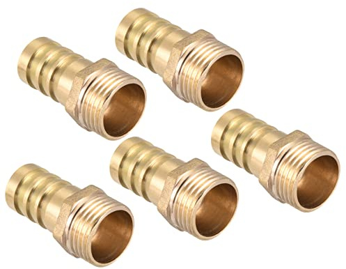 QUARKZMAN 5pz Spinato a G1/2 Maschio Filettatura Tubo 16mm Ottone Oro | per Aria Acqua Carburante Pneumatico Flessibile, Barba Tubo, Raccordo, Dritto