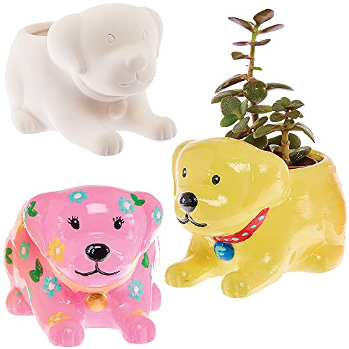 Baker Ross FX694 Labrador Dog Ceramic Flowerpots - Box of 2, Paint Your Own Plant Pot